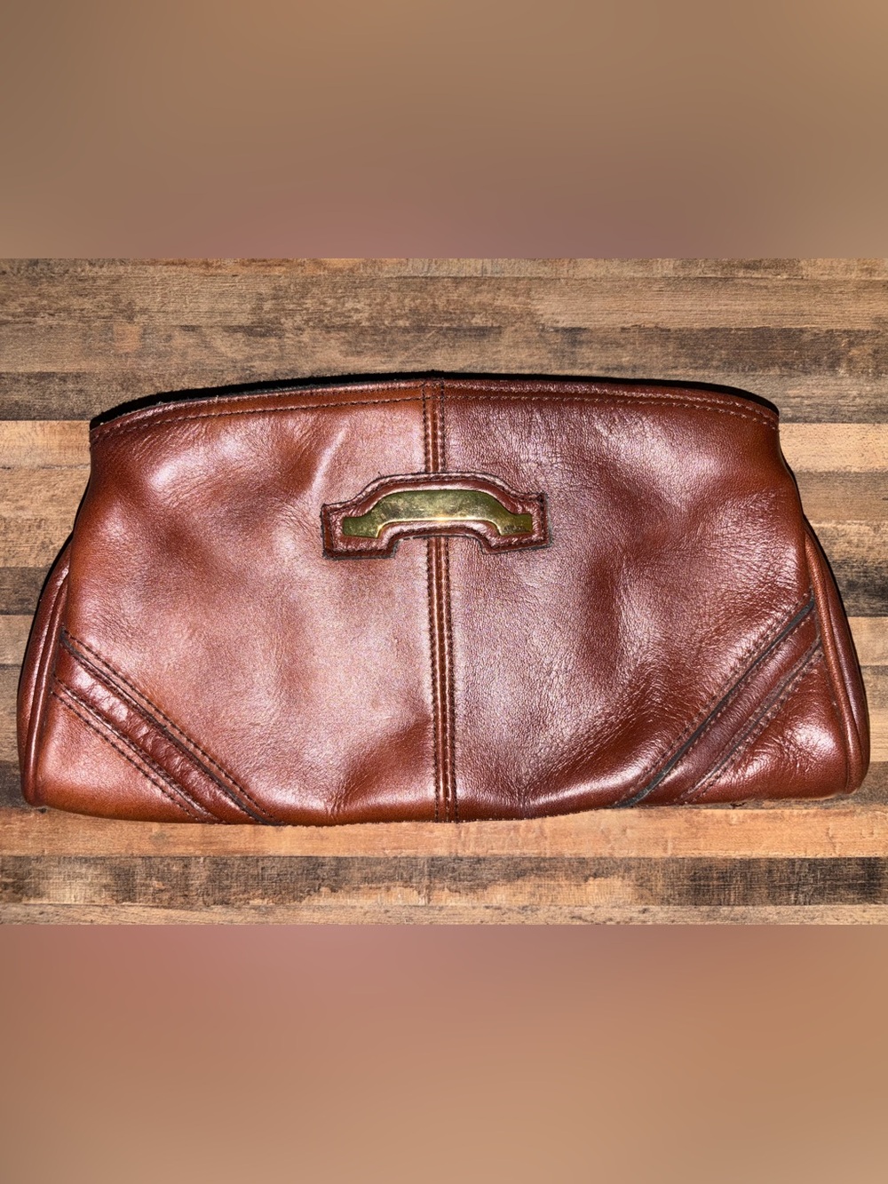 Vintage Leather Clutch with Brass Accent